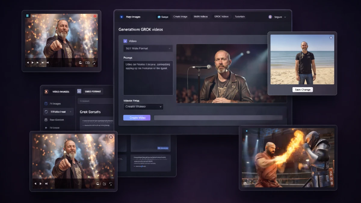 AI Image Magic examples showing AI image generation, prompt-based editing, style transformations, and image-to-video creation