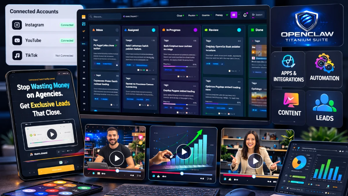 OpenClaw Cracked outputs including business training dashboards, sales assets, pages, funnels, automation workflows, and app-building lessons