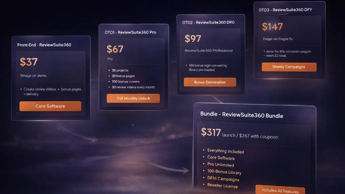 ReviewSuite 360 funnel: Front-End, bundle, Pro, Professional, DFY, reseller