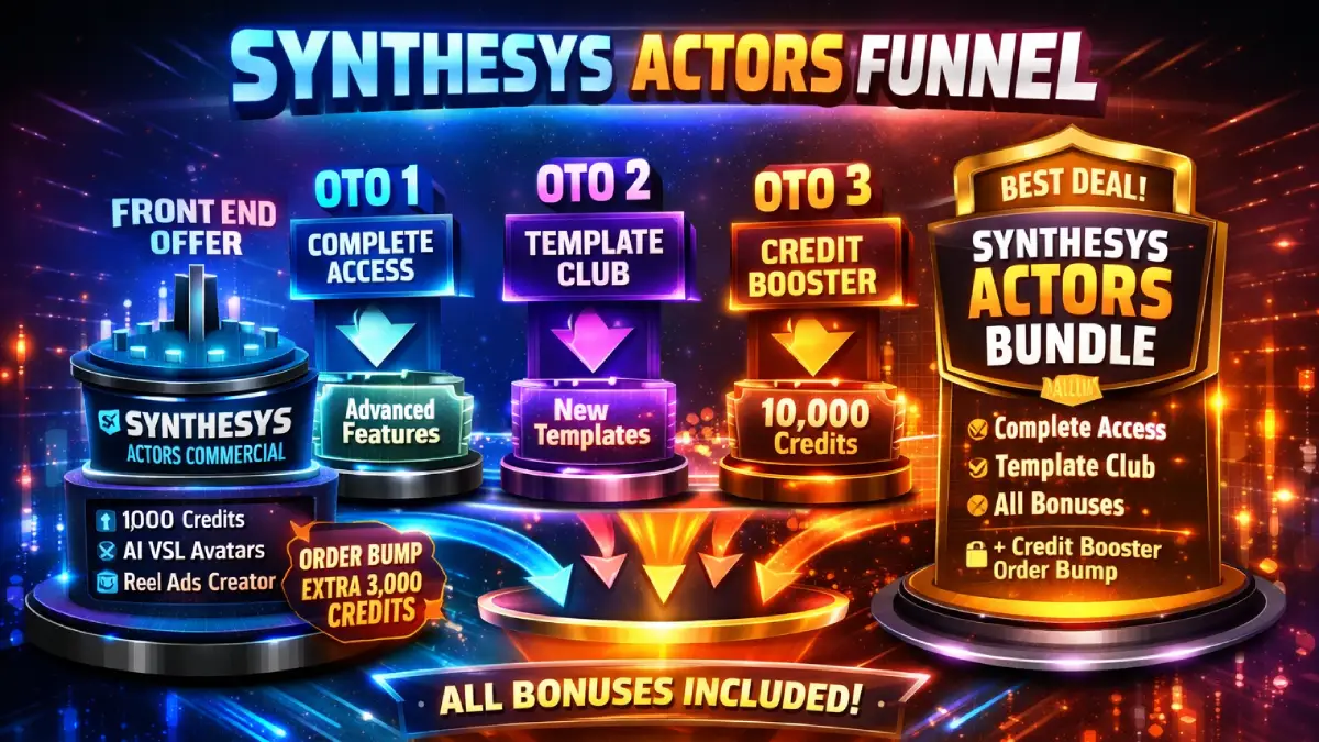 Synthesys Actors complete video funnel structure using one consistent AI actor across Reels, retargeting and VSL