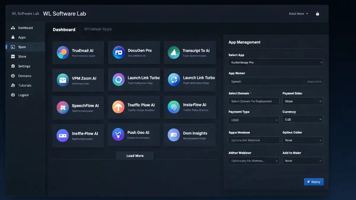 Whitelabel Software Lab examples (50 apps, one-click rebranding, storefront-style deployment)